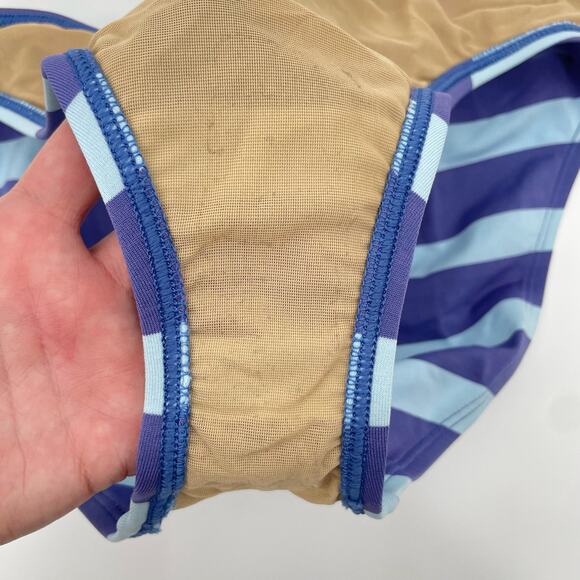 Ralph Lauren Sport Blue Aqua Y2K Wide Stripe Bikini Bottoms Coastal Pool Size 10 - Picture 11 of 13